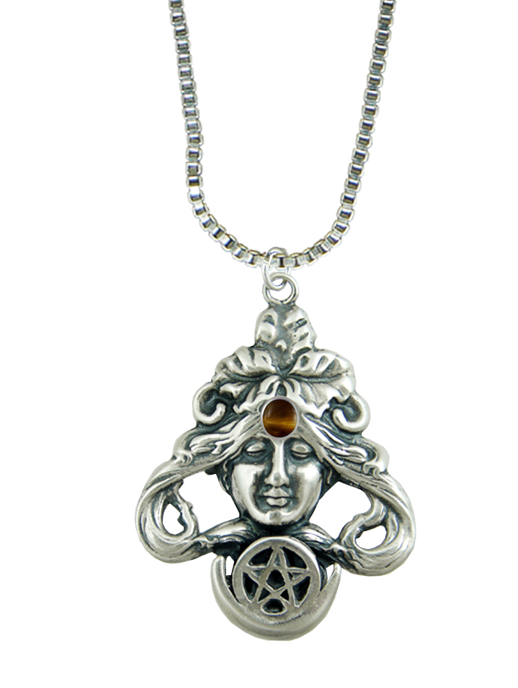 Sterling Silver First Goddess Pendant With Tiger Eye